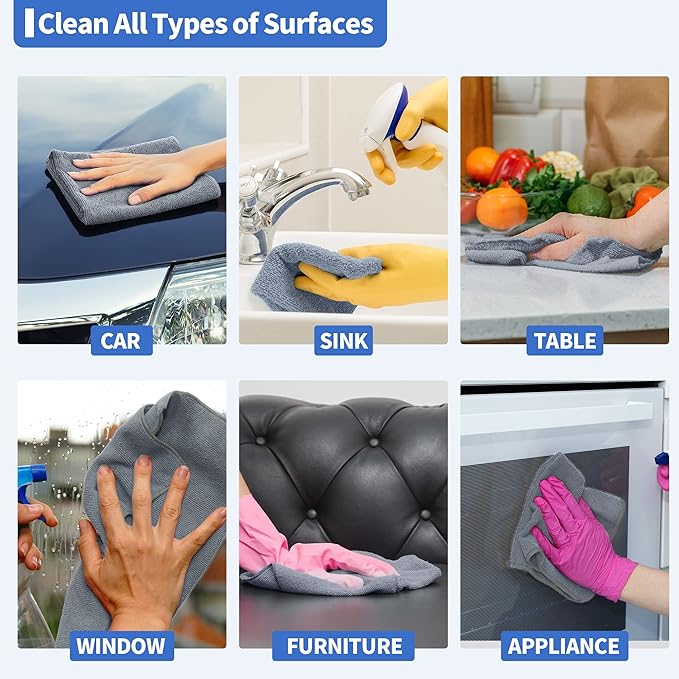 HOMERHYME Microfiber Cleaning Cloths, 8 Pack Cleaning Rags, Lint-Free 300GSM Microfiber Towels Bulk Absorbent Washcloths, All-Purpose Cleaning Towels for Household Kitchen Shop Garage 12.6" x 12.6"