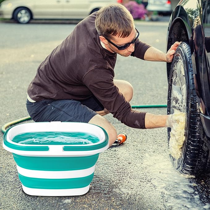 Large Collapsible Mop Bucket, 16L(4.2 Gallon) Plastic Bucket for House Cleaning, Car Washing, Silicone Cleaning Supplier Organizer, Portable Basket with Handle for Laundry Storage, RV Camping, Fishing