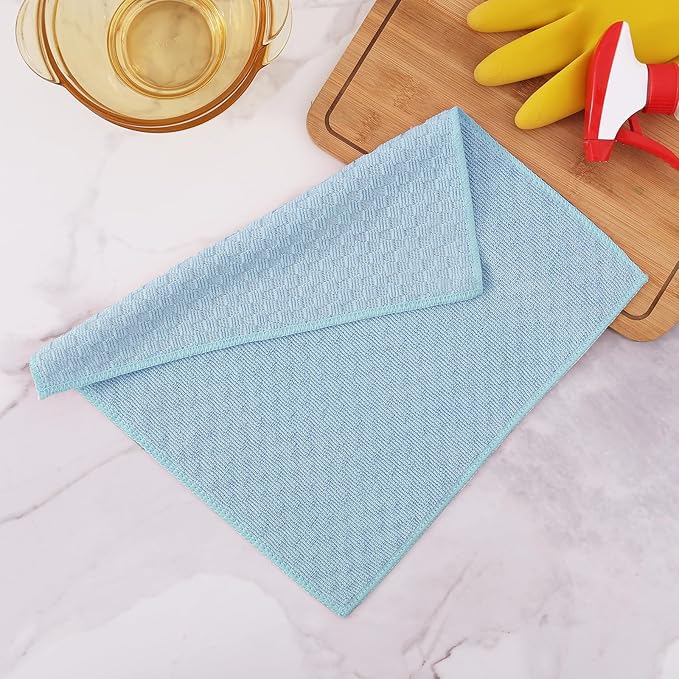 Kitinjoy Microfiber Cleaning Cloth, 12 Pack Soft and No Lint Microfiber Towels Cleaning Supplies, Absorbent Fast Drying Cleaning Rags for Housekeeping, Kitchen, Window, 12 x12 Inches, Light Blue