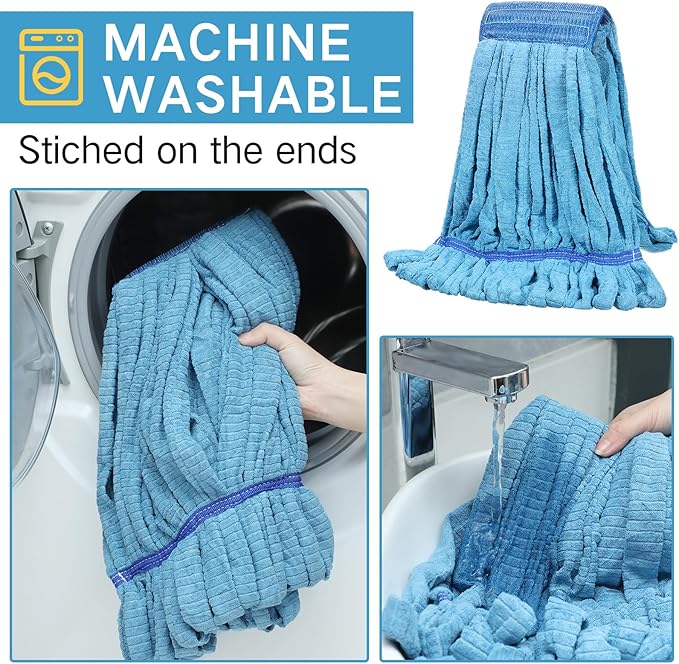 Lallisa 10 Pcs Commercial Mop Head Replacement Tube Microfiber Mop Heads for Floor Cleaning Industrial Mop Heads Looped End Wet Mop Head Refill for Home Commercial Industrial Use (Blue,18 oz)