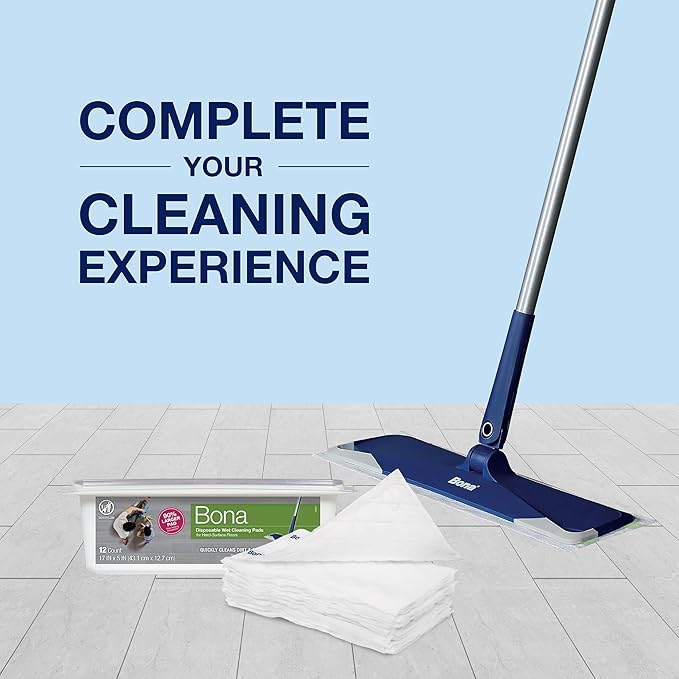 Bona Multi-Surface Floor Disposable Wet Cleaning Pads - 24-Pack - Residue-Free Floor Cleaning Solution for Stone, Tile, Laminate, and Vinyl Floors