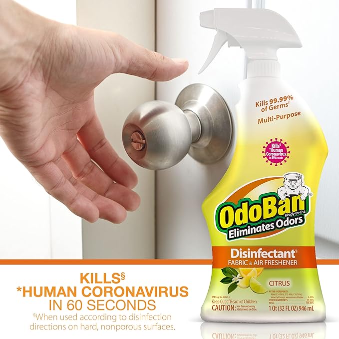 OdoBan Ready-to-Use Disinfectant and Odor Eliminator, Set of 3 Spray Bottles, 32 Ounces Each, Citrus Scent