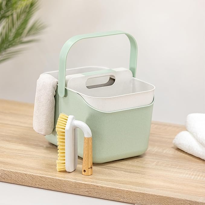 Vigar Zeroline Bucket Organizer, Multipurpose Caddy Organizer with Handle, 3 Compartment Bathroom Organizers and Storage for Home, Turquoise, Grey