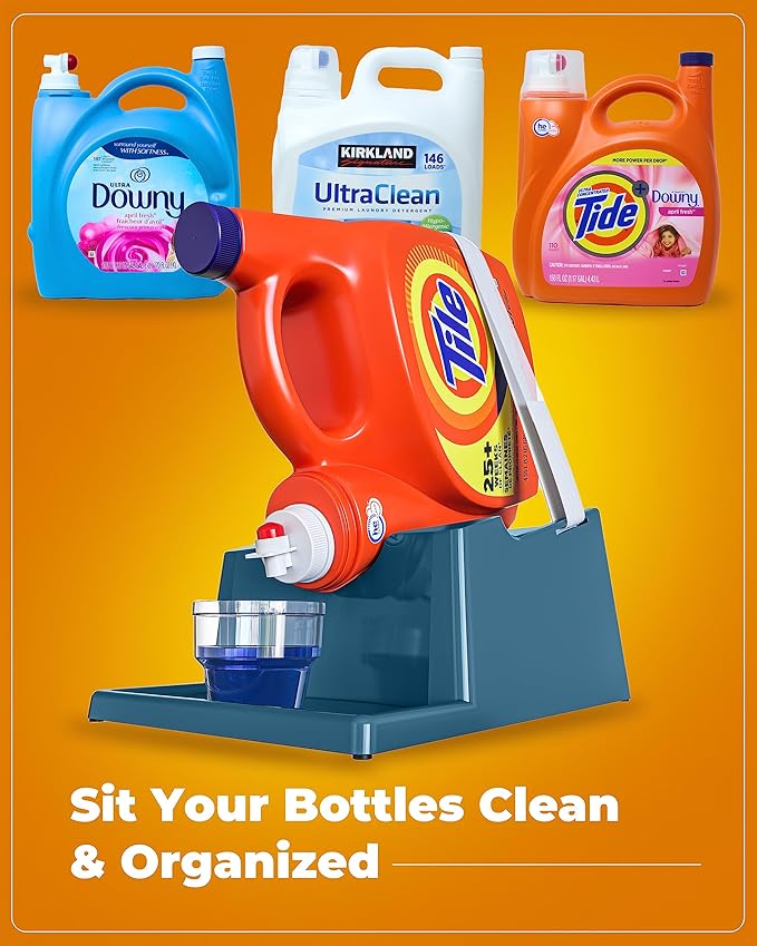 TidyFriend Laundry Detergent Holder Stand with Tray, Laundry Detergent Stand with Non-Slip Rubber Feet for Laundry Room Organization, Easy Pour, No Tilt Design (Slate Grey)