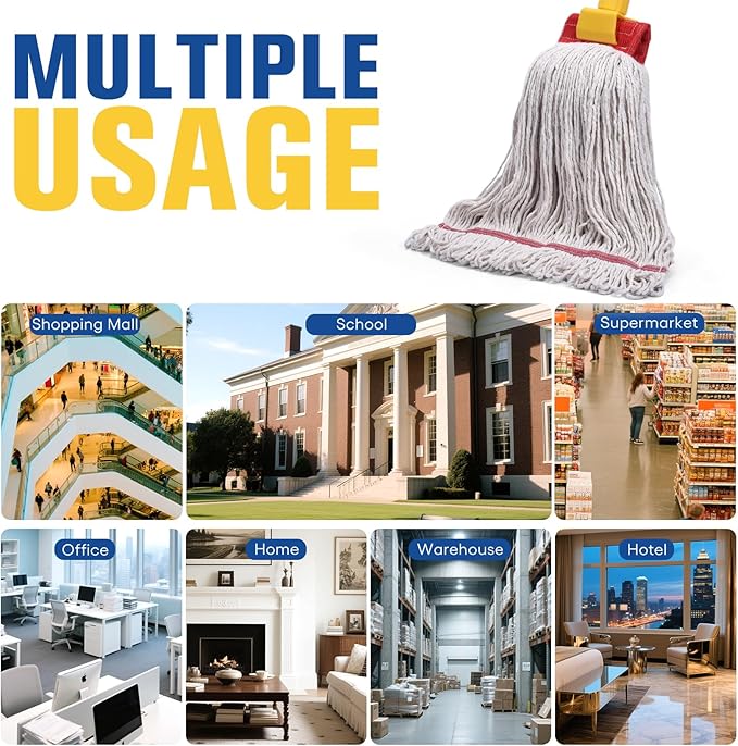 Matthew Cleaning Commercial Mop Head Replacement, 5 Inch Wide Headband, Looped End Cotton Blend String Wet Mops for Floor Cleaning, 18 oz Medium, 6-Pack White