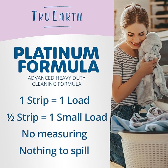 Tru Earth Platinum - Heavy Duty Laundry Detergent Sheets - Up to 128 Loads (64 Count), Lilac Breeze Scent - Ultra-Concentrated Strips Formula - Eco-Friendly Travel Laundry Sheets
