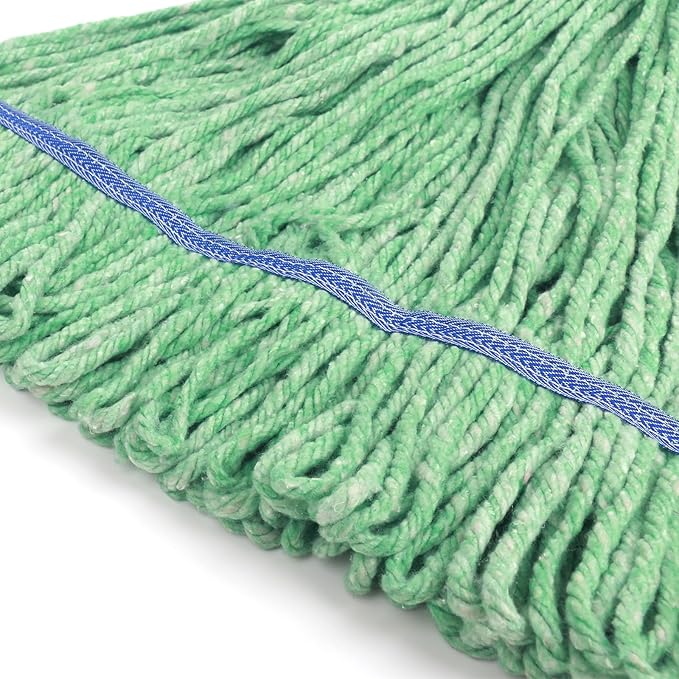 Matthew Cleaning Heavy Duty Mop Head Commercial Replacement for General and Floor Cleaning, Wet Industrial Blue Cotton Looped End String Head Refill (Case of 24) Green