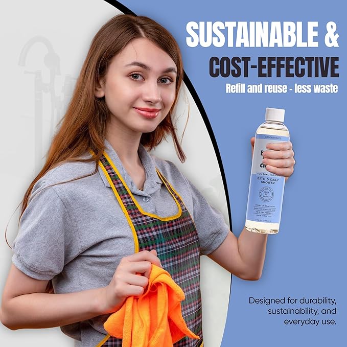 Bath & Daily Natural Shower Cleaner Concentrate - Plant-Based, Fragrance Free Cleaning Products - Hard Water Stain and Soap Scum Remover for Tub & Tile - 8oz Makes 4 Bottles