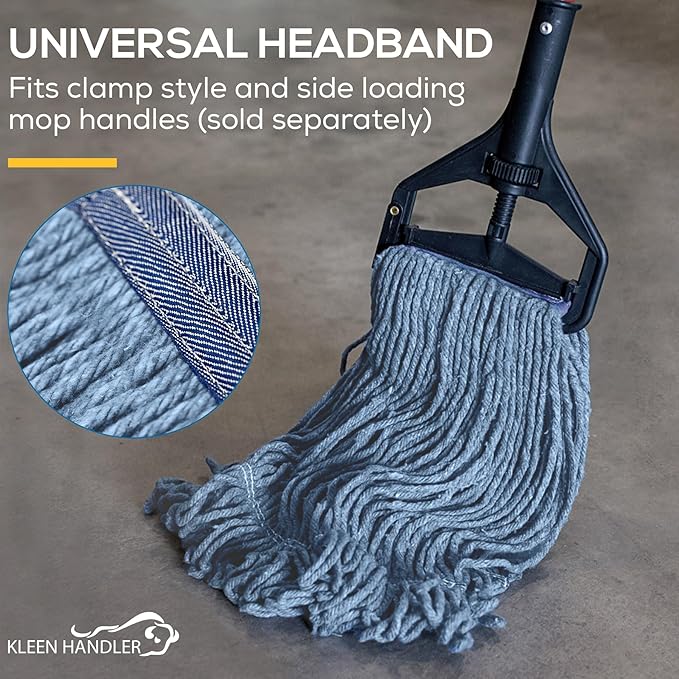 KLEEN HANDLER General Cleaning Mop Heavy Duty Commercial Replacement, Wet Industrial Blue Cotton Looped End String Head Refill (Pack of 3)
