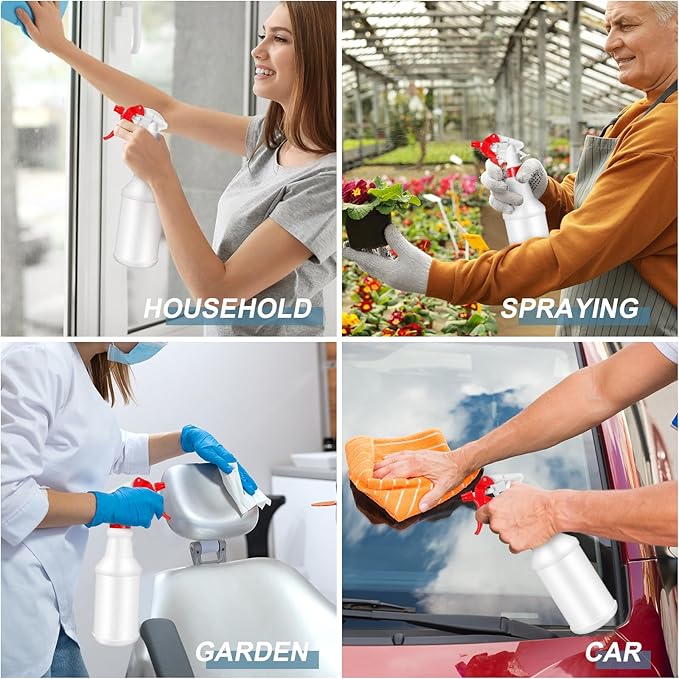 10 Pack Spray Bottles 16 Oz Empty Water Spray Bottles for Cleaning Heavy Duty Refillable Squirt container with Measurements Adjustable Nozzle for Household Commercial Industrial(Red)