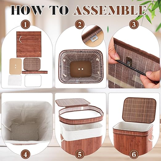 2 Pack Bamboo Slim Trash Can with Lid, 21 Gallon Large Rectangular Trash Bin, Foldable Slim Garbage Can Bamboo Waste Basket for Bathroom Bedroom Office Home Salon Spa (Brown)