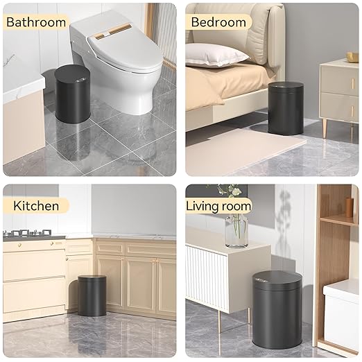 Bathroom Trash Can with Lid 2.6 Gallon Stainless Steel TrashCans Automatic Bathroom Garbage Can for Bedroom, Kitchen, Office