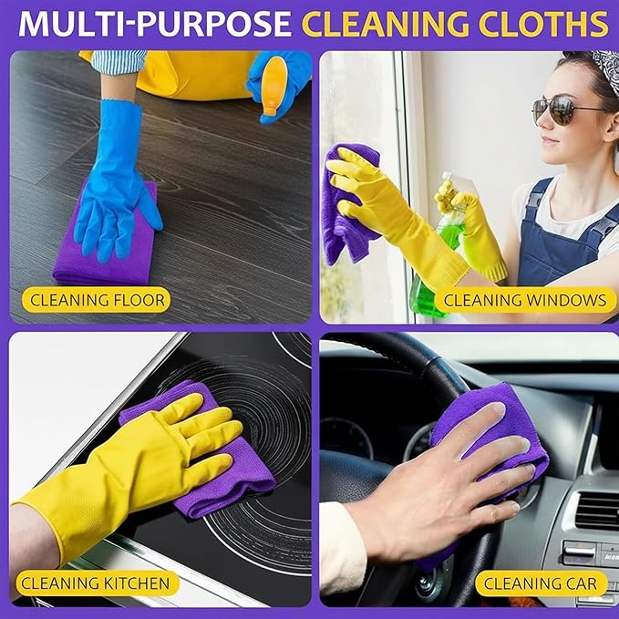 90 Pcs 15.75 Inch Microfiber Cleaning Cloths with 300 GSM Absorbent Fabric for Cars Windows Kitchen Household Surfaces and Drying Towels(Purple)