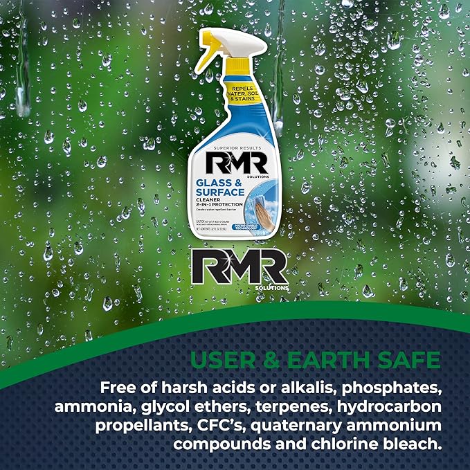 RMR Shower Spray, 2-in-1 Glass and Surface Cleaner Plus Repellent, Streak-Free Multi-Surface Treatment for Window, Car, and More, 30-Fluid Ounce Spray Bottle