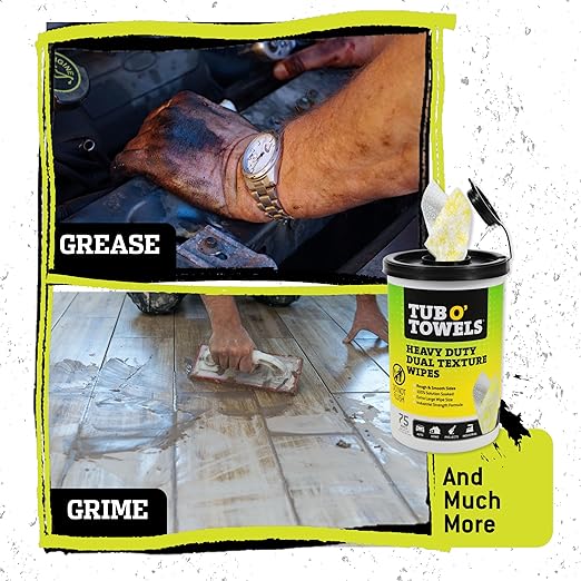 Tub O’ Towels TW75 Heavy-Duty 10" x 12" Size Multi-Surface Cleaning Wipes, Dual Texture, 75 Count Per Canister, 2 Pack