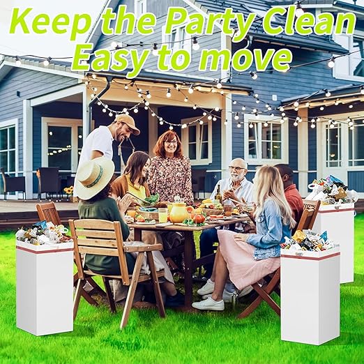 30 Gallon Disposable Trash Cans for Parties, 4 Pack Extra Large Portable Trash Can White Pop Up Trash Cans Bin, Recycle Collapsible Garbage Can Bins for Party Kitchen Camping Trash Can