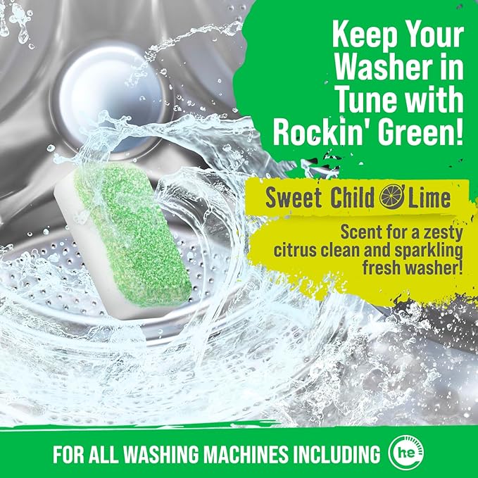 Rockin' Green Deep Cleaning and Deodorizing Tablets for Dishwashers, Washing Machines, and Garbage Disposals, Removes Odor and Residue (Washing Machine Cleaning Tablets, 24 Pack)