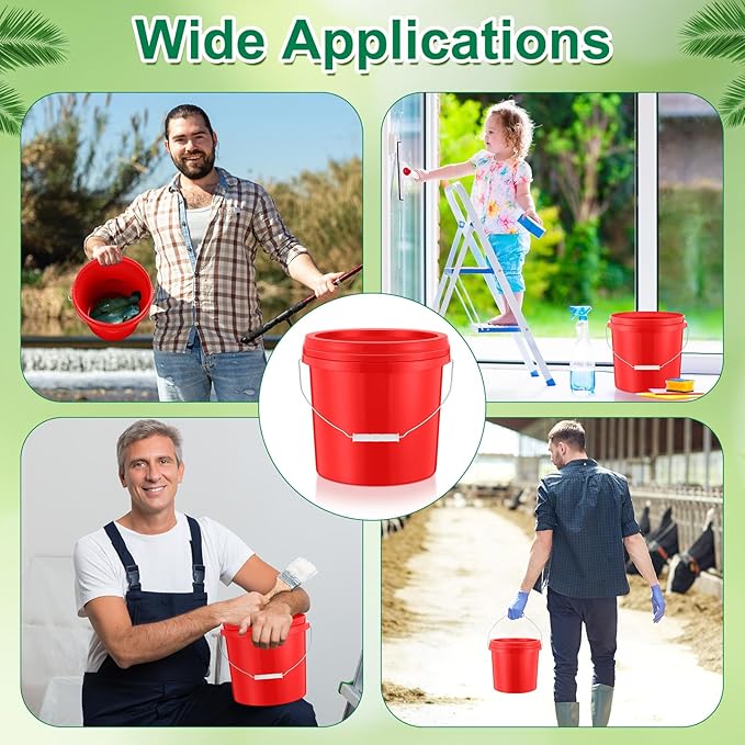 Tioncy 10 Pcs 2 Gallon Plastic Bucket with Lid Heavy Duty 2 Gallon Bucket Pail with Lid Handle for Storage Container Home Household Cleaning (Red)