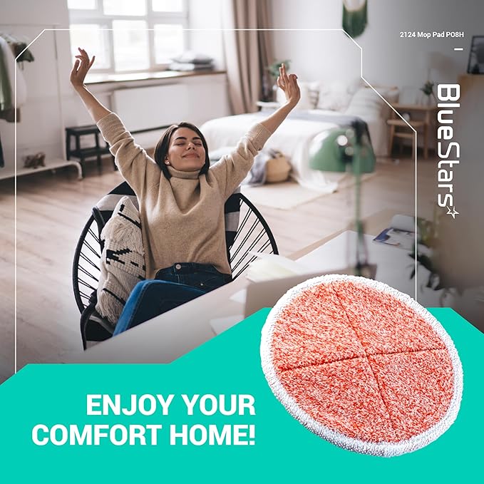 BlueStars 8 Pack Spinwave Replacement Mop Pads Compatible with Bissell Spinwave 2124 2039A 2039 2307 23157 20391 20399 Hard Floor Mop Cleaners - 8 Heavy Scrub Pads (Orange) - Washable & Reusable