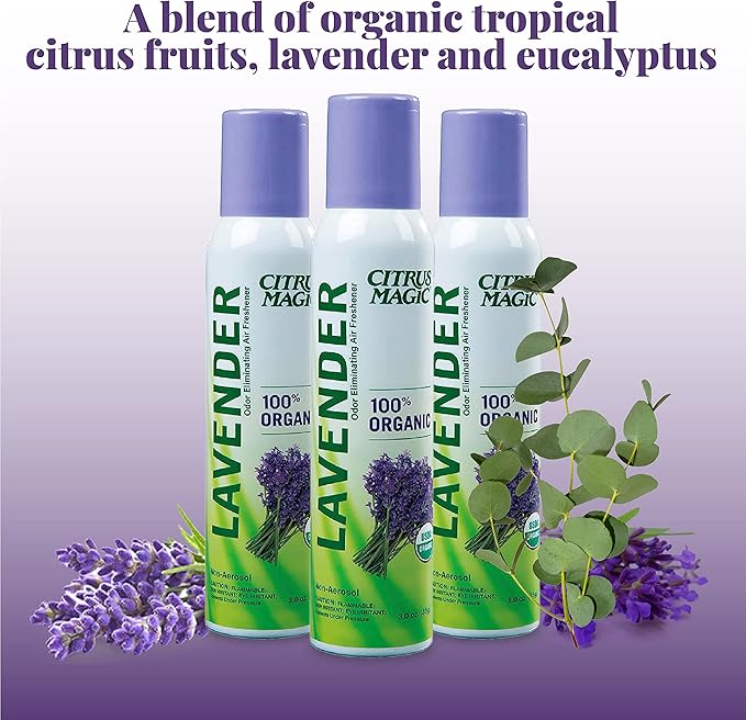 Citrus Magic Organic Natural Odor Eliminating Air Freshener Spray, Lavender Eucalyptus, 3-Ounce, Pack of 3
