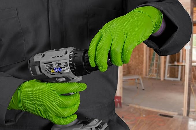 GLOVEWORKS HD Green Nitrile Gloves, 8 mil Nitrile Gloves Medium-XXL Sizes, Nitrile Disposable Gloves with Raised Diamond Grip