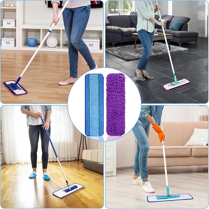 6 Pack Microfiber Cleaning Pads for Mop Hardwood Floor Cleaner Mop Replacement, 4 Deep Microfiber Cleaning Pad 2 Dusting Pad Wet Mop Dry Dust Mop Cleaner Washable Reusable Refill