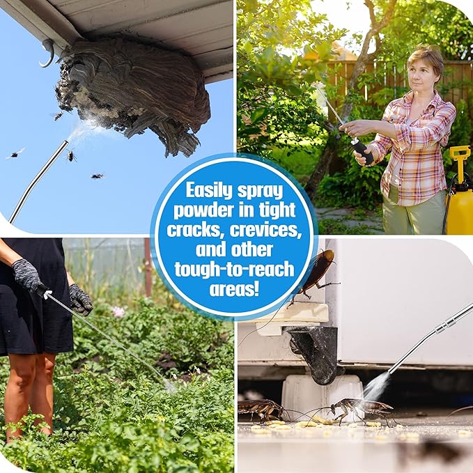 Diatomaceous Earth Powder Duster, Longer 9" to 22" Retractable Garden Powder Applicator Dispenser, 8 oz Bulb Duster Sprayer Insect for Home Organic Gardening Agricultural Supply(Black,2 Pcs)