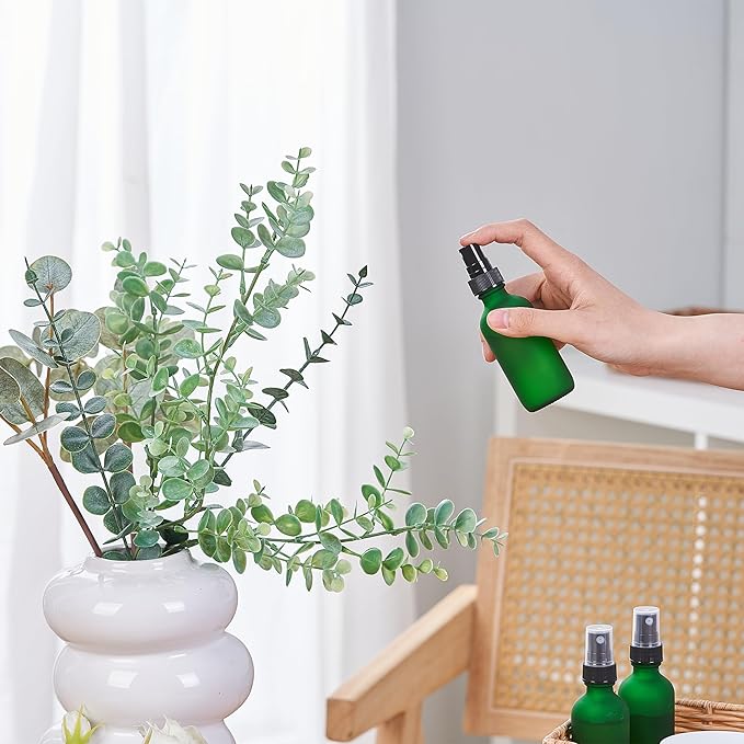 2 oz Glass Spray Bottles, Reusable Fine Mist Sprayer Small Spray Bottle, Preety Frosted Texture, Leak-Proof Design, Perfect for Travel, Skin Care, Perfumes (Green-Frosted, 2oz-12pcs)