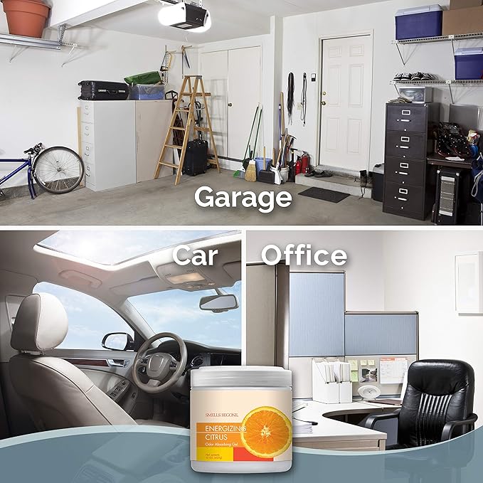 SMELLS BEGONE 15 oz Air Freshener Odor Absorber Gel - Absorbs Odor from Bathrooms, Cars, Pet Areas, Boats & RVs - Made with Essential Oils - Energizing Citrus Scent