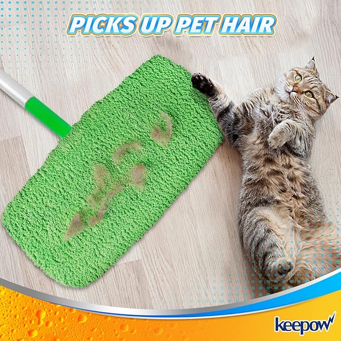 KEEPOW Reusable Microfiber Mop Pads for Swiffer Sweeper Mop, Washable Wet Pad Refills for Wet & Dry Use, Microfiber Dry Sweeping Cloths for Hardwood Floor Cleaning, 2 Pack (Mop is Not Included)