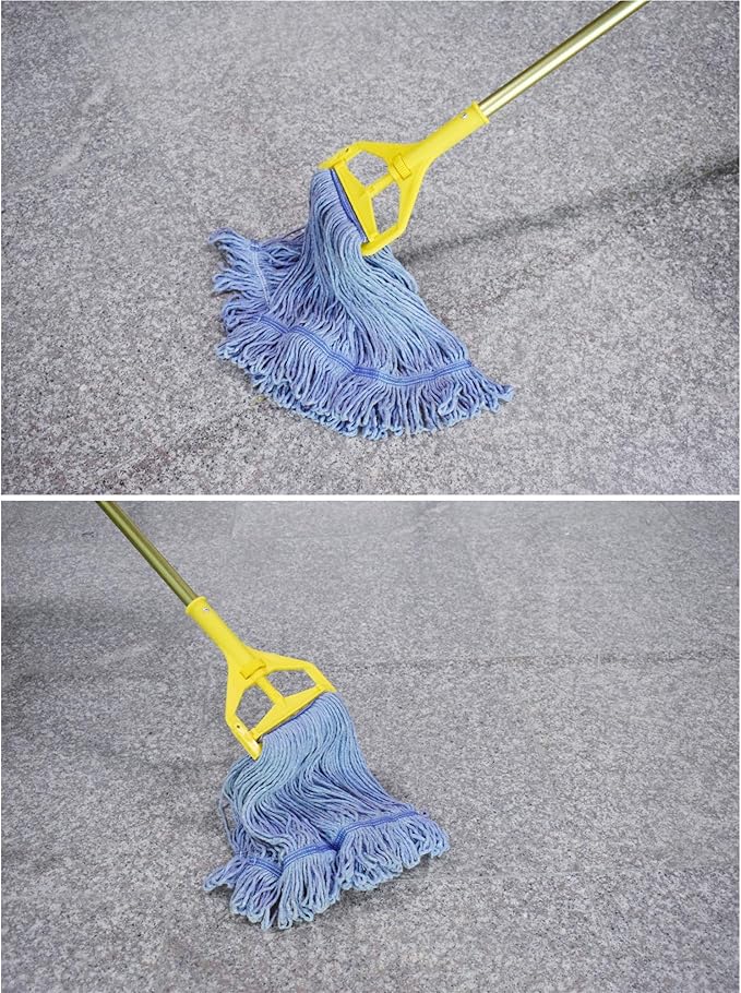 String Mop Heads Replacement Heavy Duty Commercial Grade Blue Cotton Looped End Wet Industrial Cleaning Mop Head Refills (6, Large)