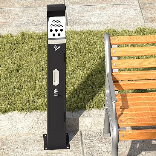 Commercial Trash Receptacle with Lock, Steel Trash Can with Removable Inner Bucket, Standing Garbage Bin for Hotel, Park, Restaurant, Office, Street