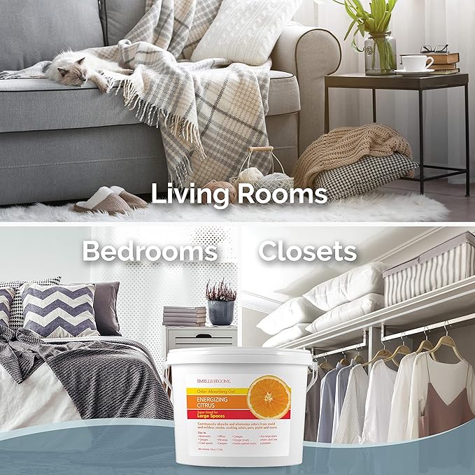 SMELLS BEGONE 1-Gallon Odor Absorber Gel - Air Freshener & Odor Eliminator for Homes, Garages & Commercial Buildings - Industrial Size - Energizing Citrus Scent