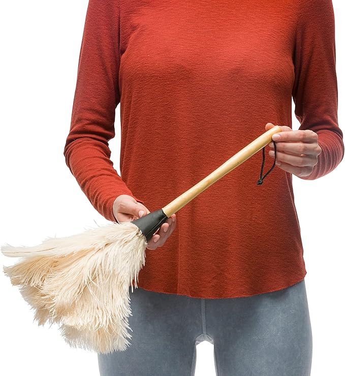 Redecker Ostrich Feather Duster with Varnished Wooden Handle, 19-2/3-Inches, White
