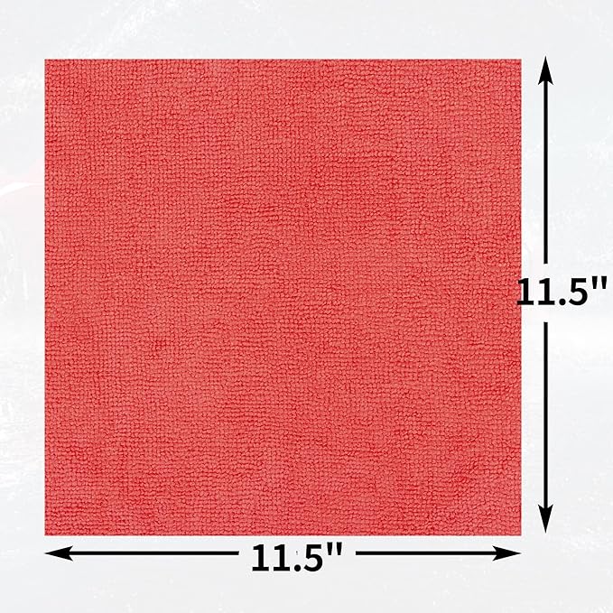 HOMERHYME Shop Towels Rags, 100 Pack Microfiber Cleaning Cloth Bulk Absorbent Detailing Rags, Lint-Free Microfiber Towels for Cars, Mechanic, Shop, Garage & Housekeeping 11.5"*11.5" Red