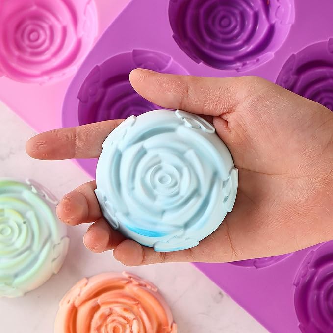 Rose Silicone Molds - 2 Pack Handmade Large Rose Flower Soap Mold - Food Grade DIY Bar Mould for 3D Soap, Mousse, Muffin, Cake, Chocolate, Jelly, Resin, Candle - Just Pop Out & Dishwasher Safe