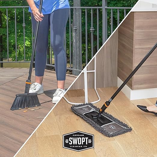 SWOPT 24” Microfiber Dust Mop, Angle Broom + 48” & 60" Steel Handles, Combo — Cleaning Heads with Long Handles Interchangeable with All SWOPT Cleaning Products — Clean Hard-to-Reach Areas