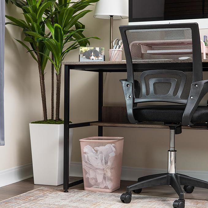 Mind Reader Mesh Trash Can, Square Wastebasket for Office or Home, 5 Gallon Capacity, Metal Mesh, Set of 2, Pink