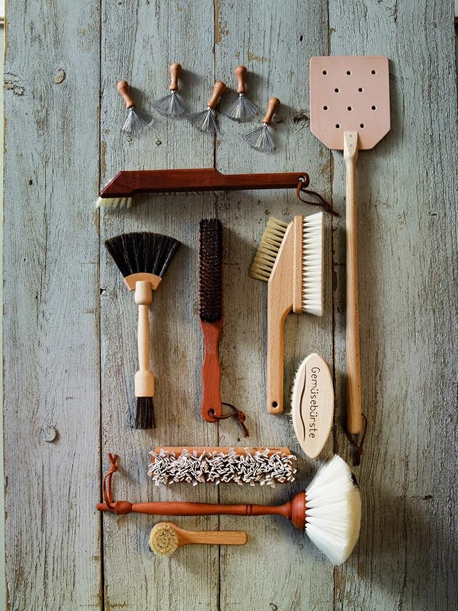 REDECKER Dust Brush with Goat Hair Bristles and Oiled Pearwood Handle, 13-3/8-Inches, Black with White Dot Goat Hair Dusters - Goat Hair Dusting Brush - Wood Duster Brush