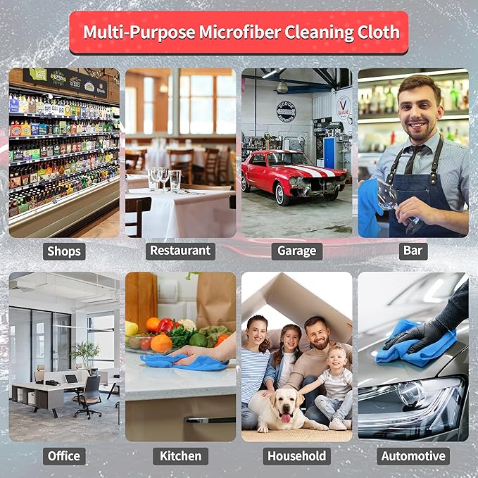 HOMERHYME Shop Towels, 100 Pack Microfiber Towels for Cars, Microfiber Cleaning Cloths, Bulk Multipurpose Lint-Free Cleaning Rag for Mechanic Automotive Garage Office, 11.5"*11.5" Blue