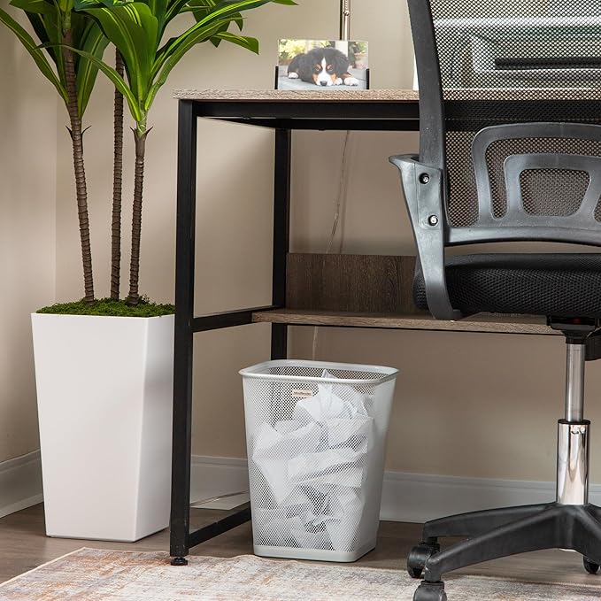 Mind Reader Mesh Trash Can, Square Wastebasket for Office or Home, 5 Gallon Capacity, Metal Mesh, Set of 2, White