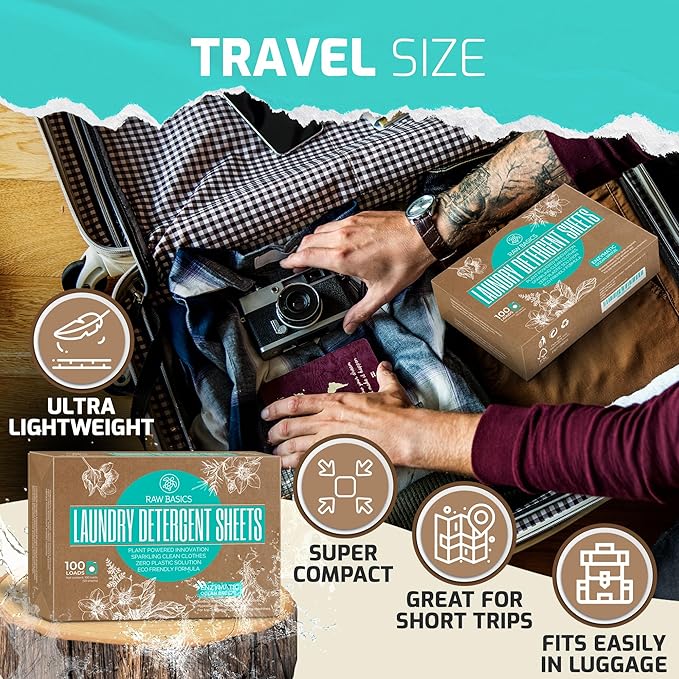 Laundry Detergent Sheets - Ocean Breeze Scent - Zero Waste, Plastic Free Natural Soap - Travel Size Essentials for Washing Clothes, 100 Loads