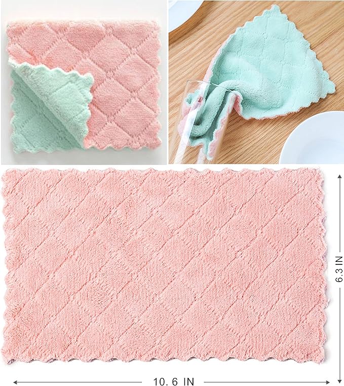 10 Pack Kitchen Cloth, Microfiber Dish Towels Washcloths, Super Absorbent Coral Velvet Dishtowels, Premium Cleaning Cloths,Non-Stick Oil Quick Dry DishTowels, Soft Tea Towels, Table Cleaning Cloths.