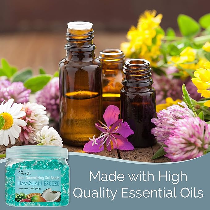 Clear Air Odor Eliminator Gel Beads - 12 oz, Pack of 2 - Air Freshener Made with Essential Oils - Eliminates Odors in Bathrooms, Cars, Boats, RVs & Pet Areas - Hawaiian Breeze Scent