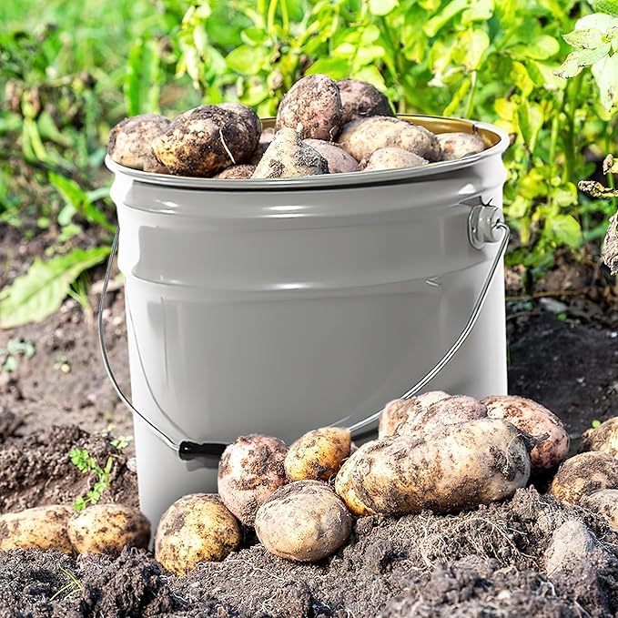 ATERET 5 Gallon Black Metal Bucket, Heavy Duty Durable Steel Open Head Pail with Handle for Outdoor and Household Use (12 Pack - Bucket Only)