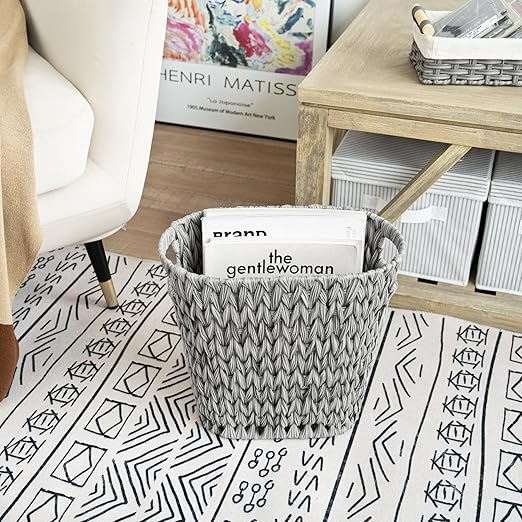 GRANNY SAYS Wicker Waste Basket - Waterproof, Space-Saving, 19L/5Gallon, Bathroom & Bedroom Trash Can