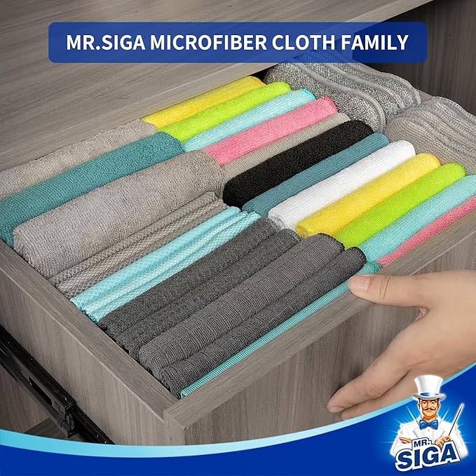 MR.SIGA Waffle Pattern Cleaning Cloths, Reusable Absorbent Microfiber Cleaning Cloths, Lint Free Microfiber Kitchen Towels, 6 Pack, Gray, 12.6 x 12.6 inch