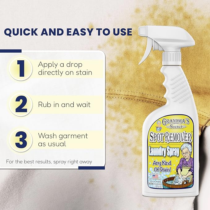 Grandma's Secret Spot Remover Laundry Spray - Chlorine, Bleach and Toxin-Free Fabric Stain Remover for Clothes - Removes Oil, Paint, Blood and Pet Stains - 16 Oz, 2 Pack