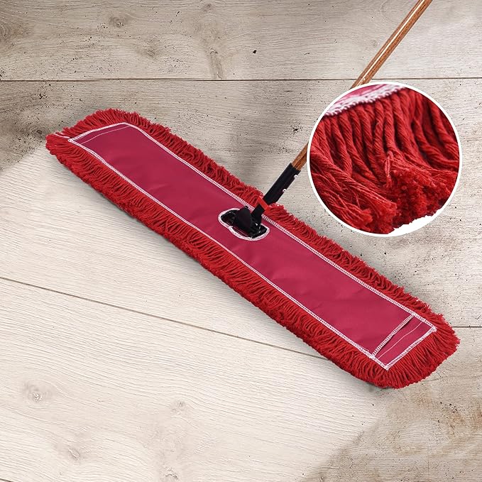 Matthew Cleaning 36'' Industrial Strength Cotton Dust Mop Refill Washable Replacement Heads for Residential & Commercial Use Fit Standard Dust Mop Frames, Hardwood, Concrete Floors Red 6 Pack