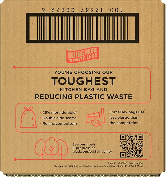 Glad Tall Kitchen Trash Bags 13 Gallon, MaxStrength Beachside Breeze Garbage Bags, Drawstring, 90 Count